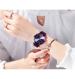 Yuhao Starry Night Watch Ladies - Mouvement à quartz de luxe Anologue pour femme Violet