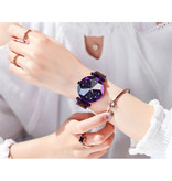 Yuhao Starry Night Watch Ladies - Movimiento de cuarzo anólogo de lujo para mujer púrpura