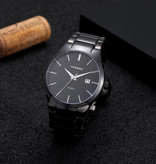 Curren Montre de luxe à quartz - Bracelet en cuir Mouvement Anologue pour homme - Acier inoxydable - Noir