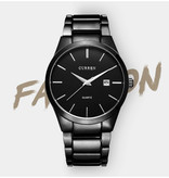 Curren Montre de luxe à quartz - Bracelet en cuir Mouvement Anologue pour homme - Acier inoxydable - Noir