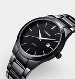 Curren Luksusowy zegarek kwarcowy - skórzany pasek z mechanizmem Anologue dla mężczyzn - stal nierdzewna - czarny