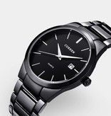 Curren Quartz Luxury Watch - Leather Strap Anologue Movement for Men - Stainless Steel - Black