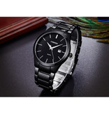 Curren Montre de luxe à quartz - Bracelet en cuir Mouvement Anologue pour homme - Acier inoxydable - Noir