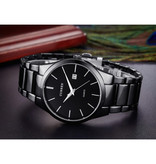 Curren Quartz Luxury Watch - Leather Strap Anologue Movement for Men - Stainless Steel - Black