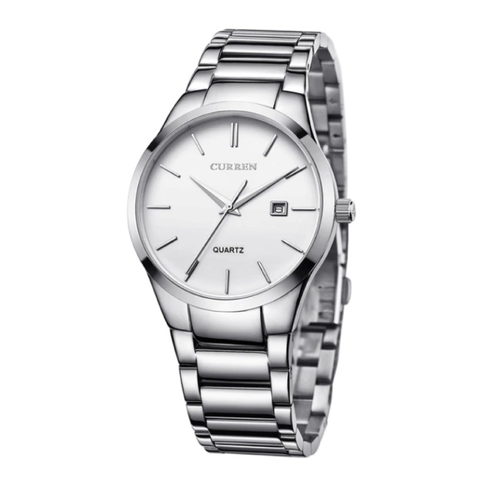 Montre de luxe à quartz - Bracelet en cuir Mouvement Anologue pour homme - Acier inoxydable - Argent