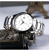 Curren Quartz Luxury Watch - Leather Strap Anologue Movement for Men - Stainless Steel - Silver