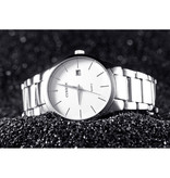 Curren Quartz Luxury Watch - Leather Strap Anologue Movement for Men - Stainless Steel - Silver