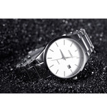 Curren Quartz Luxury Watch - Leather Strap Anologue Movement for Men - Stainless Steel - Silver