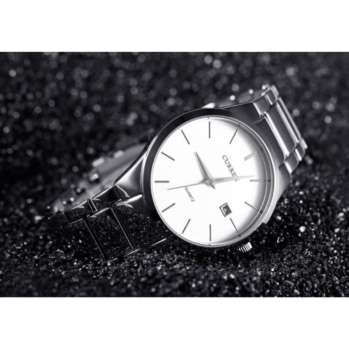 Curren Reloj de lujo de cuarzo - Movimiento anólogo de correa de cuero para hombre - Acero inoxidable - Plata