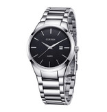 Curren Reloj de lujo de cuarzo - Movimiento anólogo de correa de cuero para hombre - Acero inoxidable - Plata-Negro