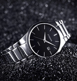 Curren Luksusowy zegarek kwarcowy - skórzany pasek z mechanizmem Anologue dla mężczyzn - stal nierdzewna - srebrno-czarny