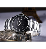 Curren Quartz Luxury Watch - Leather Strap Anologue Movement for Men - Stainless Steel - Silver-Black