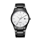 Curren Luksusowy zegarek kwarcowy - skórzany pasek z mechanizmem Anologue dla mężczyzn - stal nierdzewna - czarno-biały