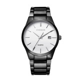 Curren Quartz Luxury Watch - Leather Strap Anologue Movement for Men - Stainless Steel - Black-White