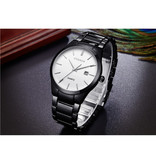 Curren Luksusowy zegarek kwarcowy - skórzany pasek z mechanizmem Anologue dla mężczyzn - stal nierdzewna - czarno-biały