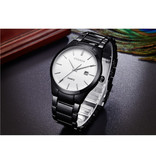 Curren Quartz Luxury Watch - Leather Strap Anologue Movement for Men - Stainless Steel - Black-White