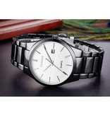 Curren Quartz Luxury Watch - Leather Strap Anologue Movement for Men - Stainless Steel - Black-White