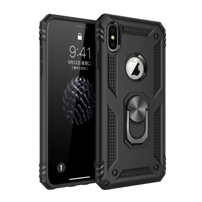 iPhone 7 Plus Case - Shockproof Case Cover Cas TPU Black + Kickstand
