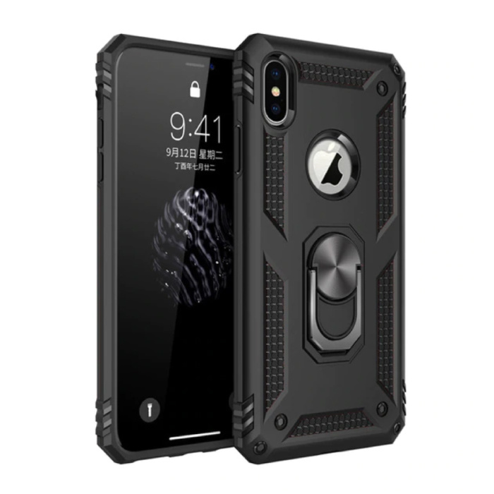 iPhone XS Max Case - Shockproof Case Cover Cas TPU Black + Kickstand