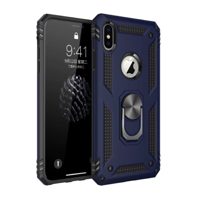 iPhone XS Hoesje  - Shockproof Case Cover Cas TPU Blauw + Kickstand