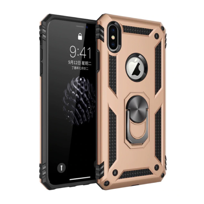 iPhone XS Case - Shockproof Case Cover Cas TPU Gold + Kickstand