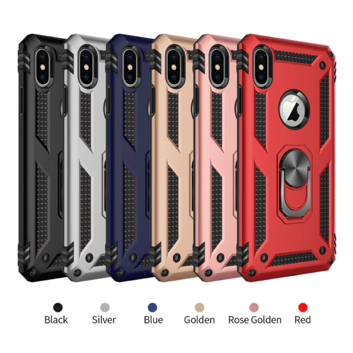 R-JUST iPhone 7 Plus Hoesje  - Shockproof Case Cover Cas TPU Rood + Kickstand