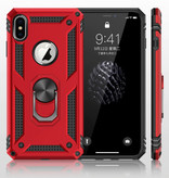 R-JUST iPhone XS Hoesje  - Shockproof Case Cover Cas TPU Rood + Kickstand