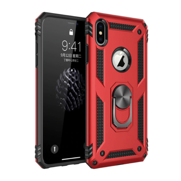iPhone 6S Plus Case - Shockproof Case Cover Cas TPU Red + Kickstand