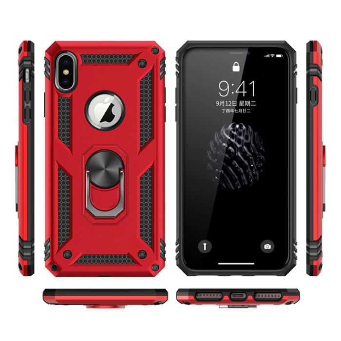 R-JUST iPhone 8 Plus Case - Shockproof Case Cover Cas TPU Gray + Kickstand