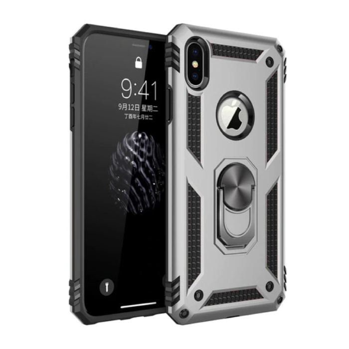 iPhone XS Case - Shockproof Case Cover Cas TPU Gray + Kickstand