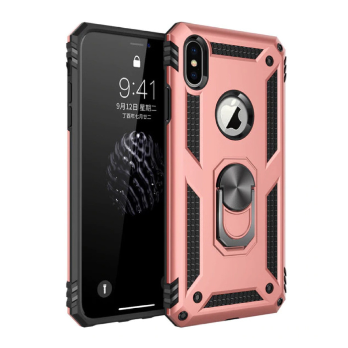 iPhone XS Case - Shockproof Case Cover Cas TPU Pink + Kickstand