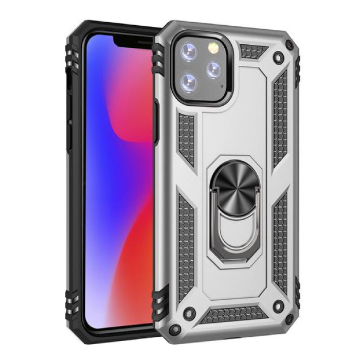 R-JUST iPhone 11 Pro Max Hoesje  - Shockproof Case Cover Cas TPU Grijs + Kickstand