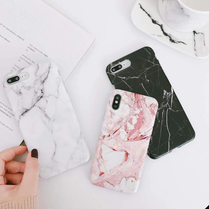 Moskado Funda para iPhone 7 Plus Textura de mármol - Funda brillante a prueba de golpes Funda de granito Cas TPU