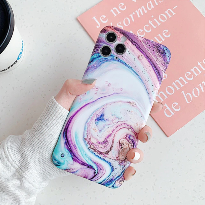 iPhone XR Hoesje Marmer Textuur - Shockproof Glossy Case Graniet Cover Cas TPU