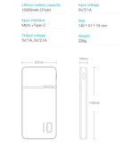 Kuulaa Chargeur de batterie externe Powerbank 10 000 mAh pour batterie de secours noir