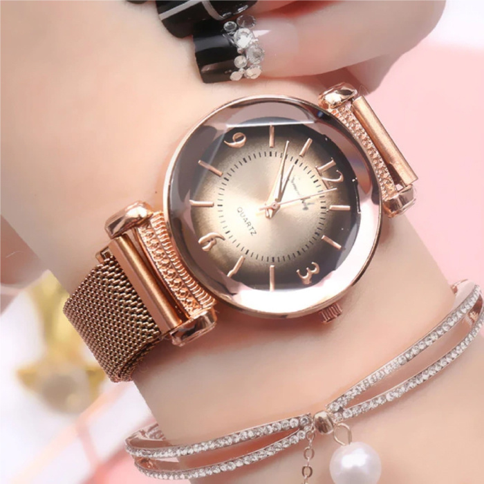 Pearl Luxury Watch Ladies - Anologue Quartz Movement for Women Rose Gold