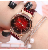 Stuff Certified® Pearl Luxury Watch Ladies - Anologue Quartz Movement for Women Red