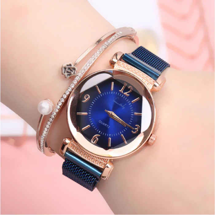 Pearl Luxury Watch Ladies - Anologue Quartz Movement for Women Blue