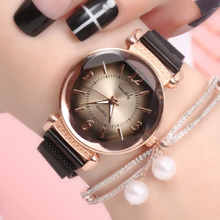 Pearl Luxury Watch Ladies - Mouvement à quartz Anologue pour femme noir