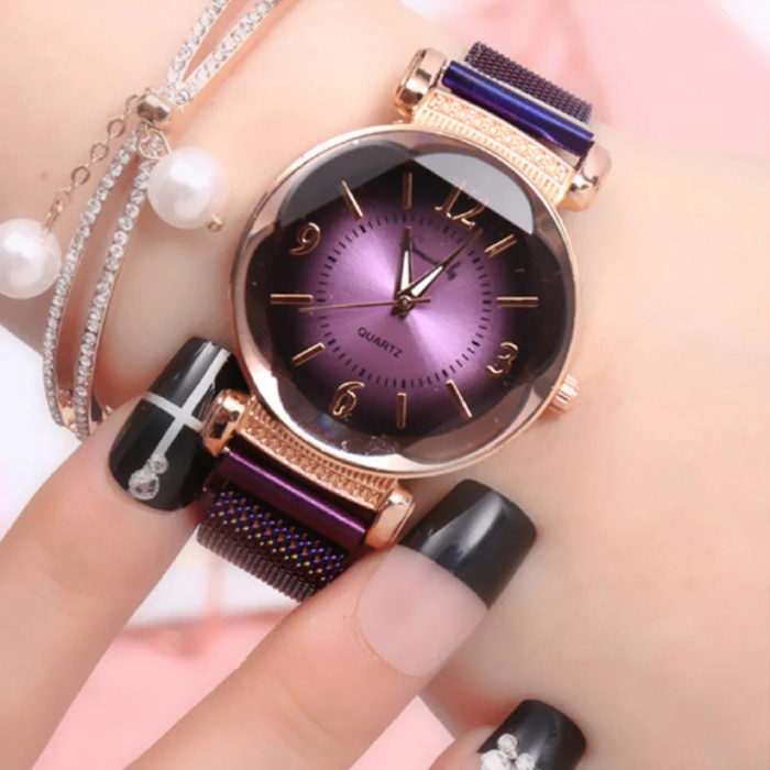 Pearl Luxury Watch Ladies - Anologue Quartz Movement for Women Purple