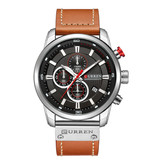 Curren Men's Watch with Leather Strap - Anologue Luxury Quartz Movement for Men - Stainless Steel - Orange-Silver