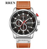 Curren Herrenuhr mit Lederarmband - Anologue Luxus-Quarzwerk für Herren - Edelstahl - Orange-Silber