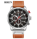 Curren Men's Watch with Leather Strap - Anologue Luxury Quartz Movement for Men - Stainless Steel - Orange-Silver