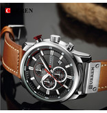 Curren Montre pour homme avec bracelet en cuir - Mouvement à quartz de luxe Anologue pour homme - Acier inoxydable - Orange-Argent