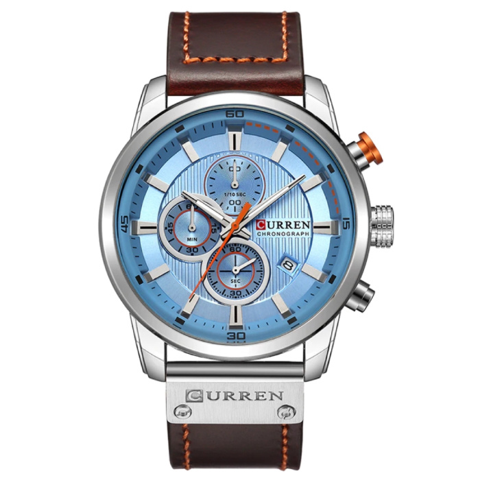 Reloj para hombre con correa de cuero - Movimiento de cuarzo de lujo anólogo para hombre - Acero inoxidable - Marrón-Plata