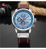 Curren Montre pour homme avec bracelet en cuir - Mouvement à quartz de luxe Anologian pour homme - Acier inoxydable - Marron-Argent