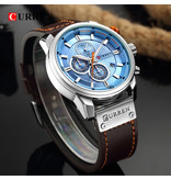 Curren Montre pour homme avec bracelet en cuir - Mouvement à quartz de luxe Anologian pour homme - Acier inoxydable - Marron-Argent