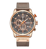 Curren Montre pour homme avec bracelet en cuir - Mouvement à quartz de luxe Anologue pour homme - Acier inoxydable - Marron gris