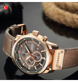 Curren Montre pour homme avec bracelet en cuir - Mouvement à quartz de luxe Anologue pour homme - Acier inoxydable - Marron gris