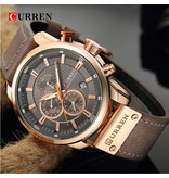 Curren Montre pour homme avec bracelet en cuir - Mouvement à quartz de luxe Anologue pour homme - Acier inoxydable - Marron gris